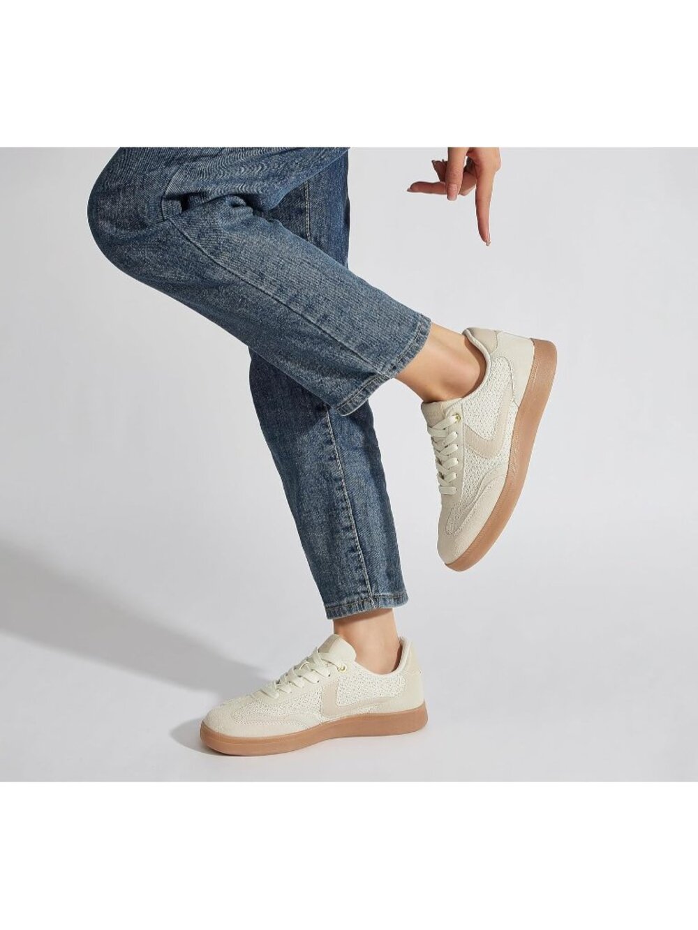 Women's Beige Classic Fashion Casual Skate No Slip Lace Up Walking Sneaker Shoes - Picture 7 of 7